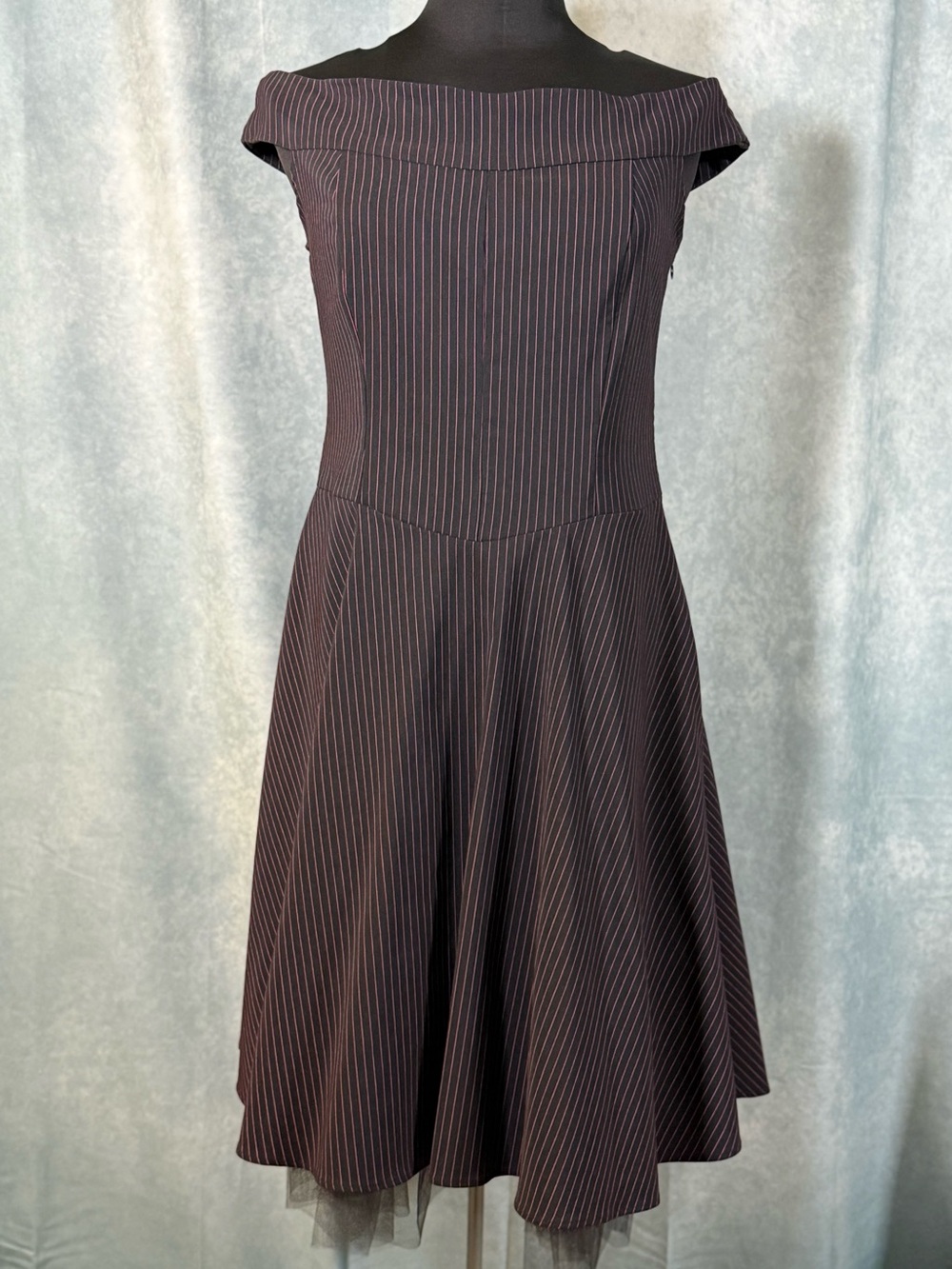 Vintage Morbid Threads Retro Goth Off Shoulder Pinstripe Dress XL
